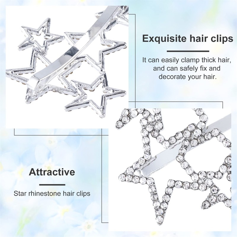 OIIKI Hollow Star Hair Clips Pins 4pcs, Silver Rhinestone Star