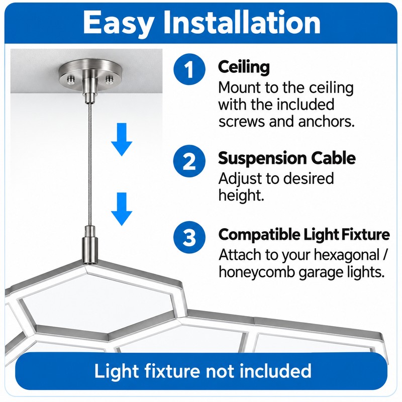 Adjustable Suspension Wire Cable Set for Hexagonal Garage Lights –