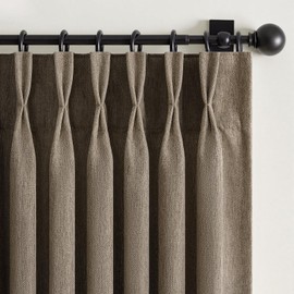 Drapenova Pinch Pleated Curtains 90 Inches Long 1 Panels Set,Dark Flax Semi Sheer Cotton Blend Fabric Aesthetic Advanced Curtain Drapes for Living Room Bedroom,72x90 inch Length