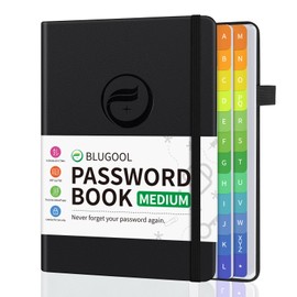 Blugool Password Book with Alphabetical Tabs, Password Keeper Book for Seniors, Hardcover Password Notebook for Individual & Colorful Tabs, Password Organizer for Website Logins, 5.3" x 7.7", Black