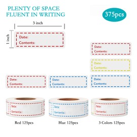 375pcs Removable Freezer Labels, 1 x 3 inch Self-Adhesive Food Storage Labels Stickers, Easy Clean and Write On Refrigerator Freezer Paper Label,4 Colors Food Labels 3 Rolls