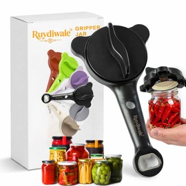 4-in-1 Jar Opener, Adjustable Jar Opener for Seniors, Kitchen Tool Designed Specifically for Seniors and Those with Limited Physical Strength, Suitable For Beer, Salad Dressing, Jar (Black)