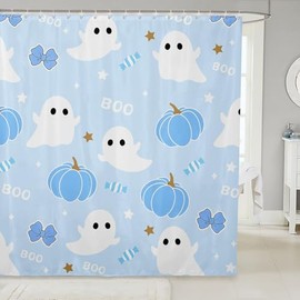 Lindas cortinas de ducha fantasma para niños, con lazo, calabaza, caramelo, Halloween, góticas, cortinas de baño para niñas y mujeres, con lazo de estrellas, diseño de dibujos animados, cortinas