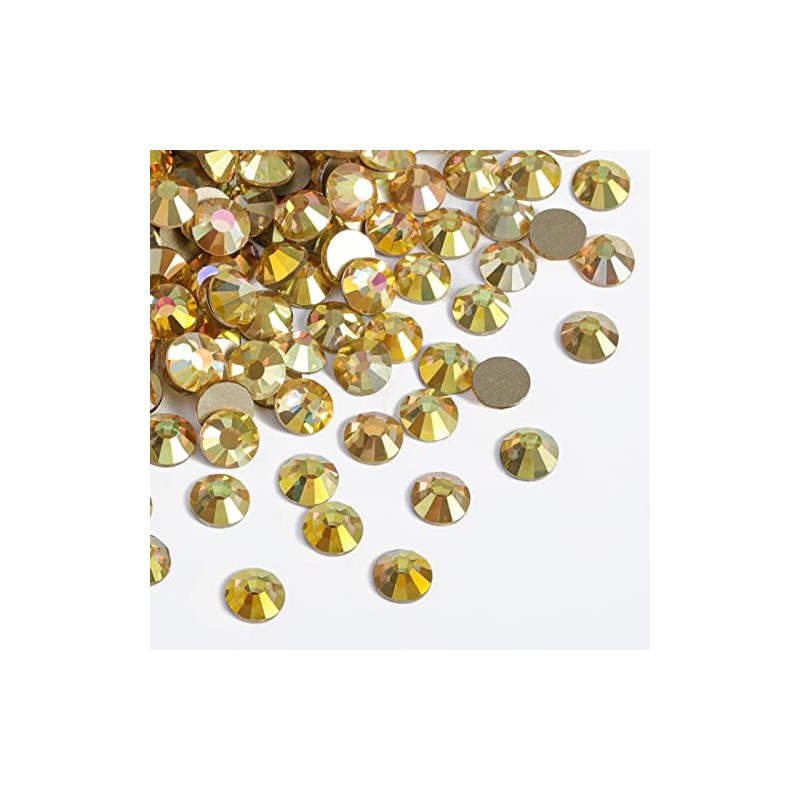 beadsland Flat Back Crystal Rhinestones Round Gems, Metal Sunlight (4.6-4.8mm)