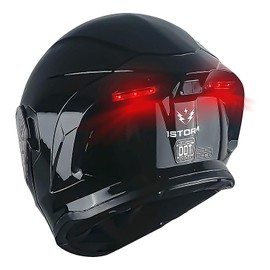 1Storm New Motorcycle Bike Modular Full Face Helmet Dual Visor Sun Shield with Rechargeable LED Tail Light: LED-X90 Glossy Black
