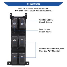 Master - Botón del interruptor de ventana eléctrica, lado delantero izquierdo, compatible con Hyundai Sonata 2009 2010 Reemplazar OE 93570-3K600
