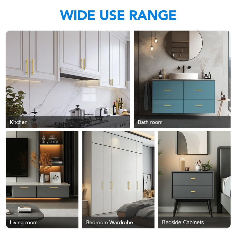 HOME EDIT Brushed Brass Cabinet Handles 3 Inch Hole Spacing,