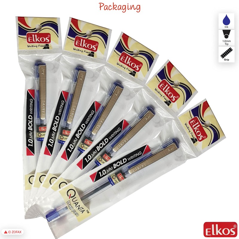 ELKOS BLUE Ballpoint Pens, 1.0mm Medium Point, Pack of 5,