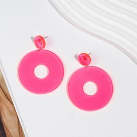 Hollow Round Acrylic Dangle Earrings Transparent Square Geometric Multi-Color Fashion Earrings for Women-Pink