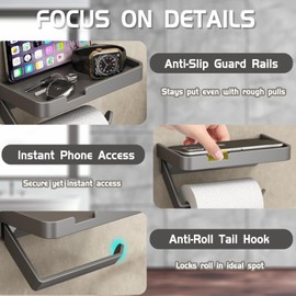 Self Adhesive Toilet Paper Holder Wall Mount,Rv Toilet Paper Holder Adhesive for Bathroom (Metal Grey)