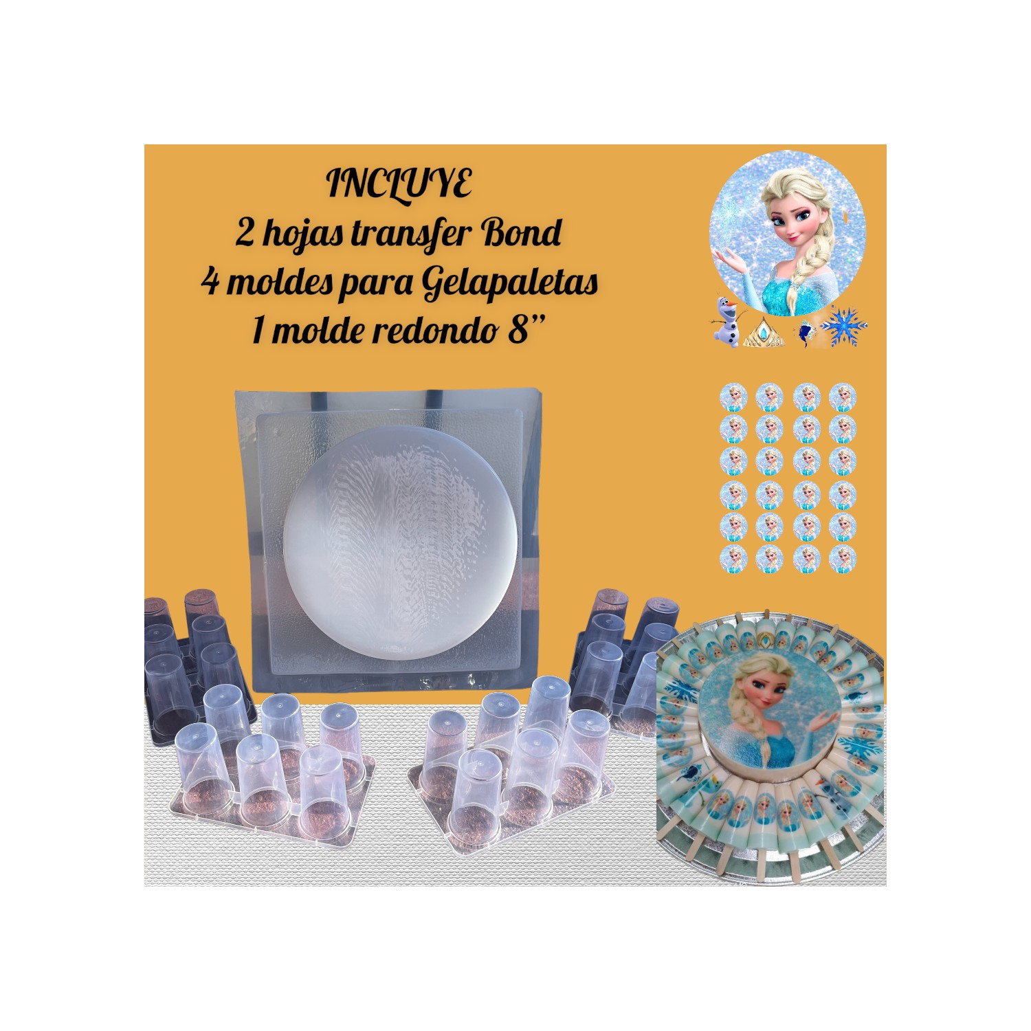 Molde para Gelatina 8¨ mas 2 hojas Transfer Bond y 4 Moldes para