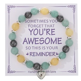 Inspiration Bracelets for Women Men Healing Crystal Natural Stone You're Awesome Heart Beaded Strand Bracelet Meaningful Card Retirement Appreciation Gifts for Coworker Teacher Family Friend-Style 4
