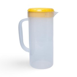 JBK Pottery 1 Quart Plastic Measuring Pitcher with Simple Lid, BPA Free, Shatterproof Beverage Jug for Iced Tea, Lemonade, Juices, Milk – Leak-Proof, Dishwasher Safe, Fridge Friendly | Yellow