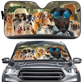 Family Dog Photoshoot Car Windshield Sun Shade, Funny Dog Family Car Auto Sunshade Car Sun Reflector Protection UV Blocking for Car Truck SUV