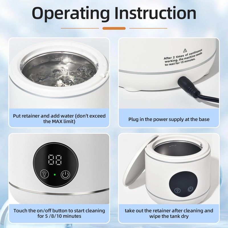 Ultrasonic Retainer Cleaner Machine, Professional Dental Appliance Cleaning Device. 3