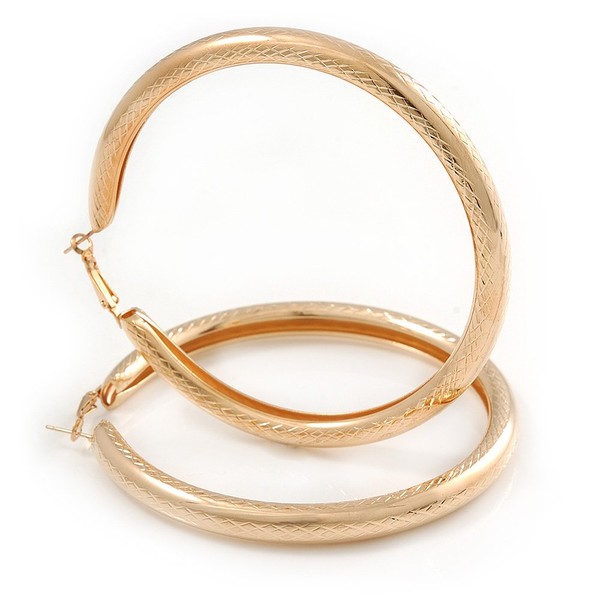 90mm D/Oversized Etched Gold Tone Thick Hoop Earrings