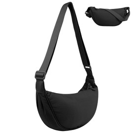 TIECHI Crescent Cross Body Bag Women, Small Bags for Women with Adjustable Strap, Nylon Handbags & Shoulder Bags Chest Bag for Travel Daily Use, Black