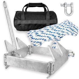 Boat Slide Folding Anchor Kit, Hot Dipped Galvanized Sliding Anchor with Nylon Anchor Rope,Shackle,Storage Bag for 24ft to 40ft Offshore Sport Boats, Pontoon Boats (For boat up to 32ft - 19 lbs)