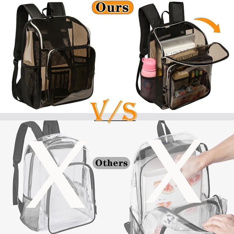 KUI WAN Clear Backpack, Extra Large Transparent Bookbag for School