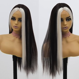 SISIFIRE White Highlight Lace Wigs for Women Silky Straight Synthetic Heat Resistant Fiber Small Lace Front Wigs for Cosplay Daily Use