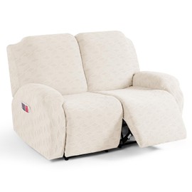 TAOCOCO Recliner Loveseat Cover, Stretch Jacquard Reclining Loveseat Cover Furniture Protector Sofa Slipcovers 2 Seat Recliner Covers with Elastic Bottom for Kids, Pets (Beige)