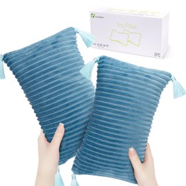 vocheer Small Travel Pillow with Tassels, 11"x7" Neck Pillow for Sleeping, Mini Travel Pillow, Tiny Pillows for Neck, Wrist, Lumbar and Knee, Pets Pillow, Plush Pillow, Machine Washable,Blue-2pc