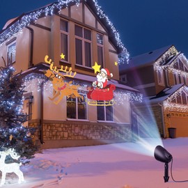Costway Christmas Projector Light with Vivid Flashing Xmas iconw, 3 LED Projection Lamp and Lawn Stake, 65° Adjustable Angle, Indoor Outdoor Christmas Decorations