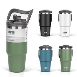 TYESO Tumbler with Lid and Straw with Handle, 20.3 fl oz (600 ml), Large Capacity, Cold Insulation, Water Bottle, Thermos, Insulated, Double Layer, Wide Mouth, Direct Drinking, Leak Proof, Outdoor,