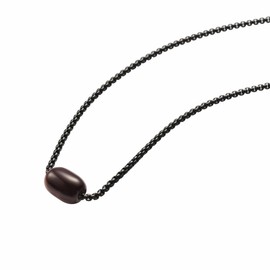 Van Heusen Men Stainless Steel Rolo Chain Bead Pendant Necklace (Black Chain, Brown Cat Eye)