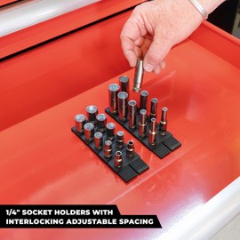 StealthMounts Drawer Hive ¼ Socket Holder – 10 Pack | Modular Drawer Tool Organiser | Injection-Moulded TPE | Made in the UK