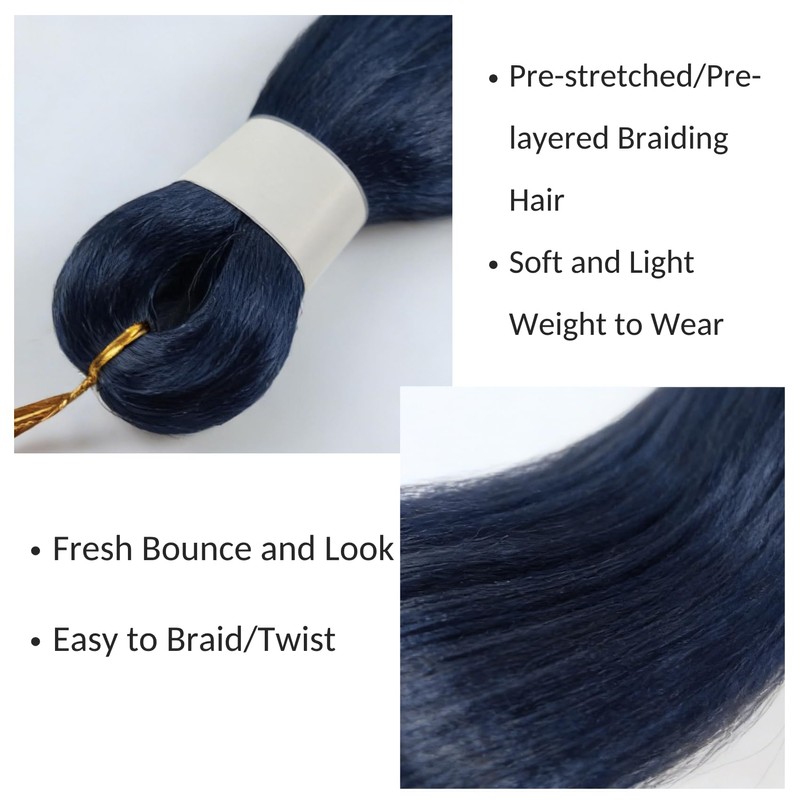 Short Navy Blue Braiding Hair Pre Stretched Knotless Braiding Hair