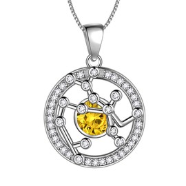 Aurora Tears Sagittarius Necklace 925 Sterling Sliver 12 Zodiac Round Pendant Constellation Sign November Birthstone Necklace CZ Horoscope Jewellery Gift for Women and Girls DP0176S