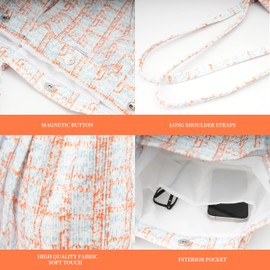 TOPASION Cute Corduroy Tote Bag Canvas Shoulder Handbags for Women Travel Shopping, Orange Checkered, Large