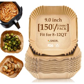 Premium 9.0-Inch Square Air Fryer Liners [150pcs/Pack] – Large Disposable Parchment Paper Tray for 8–12QT Air Fryers, Non-Stick Greaseproof Baking Liners