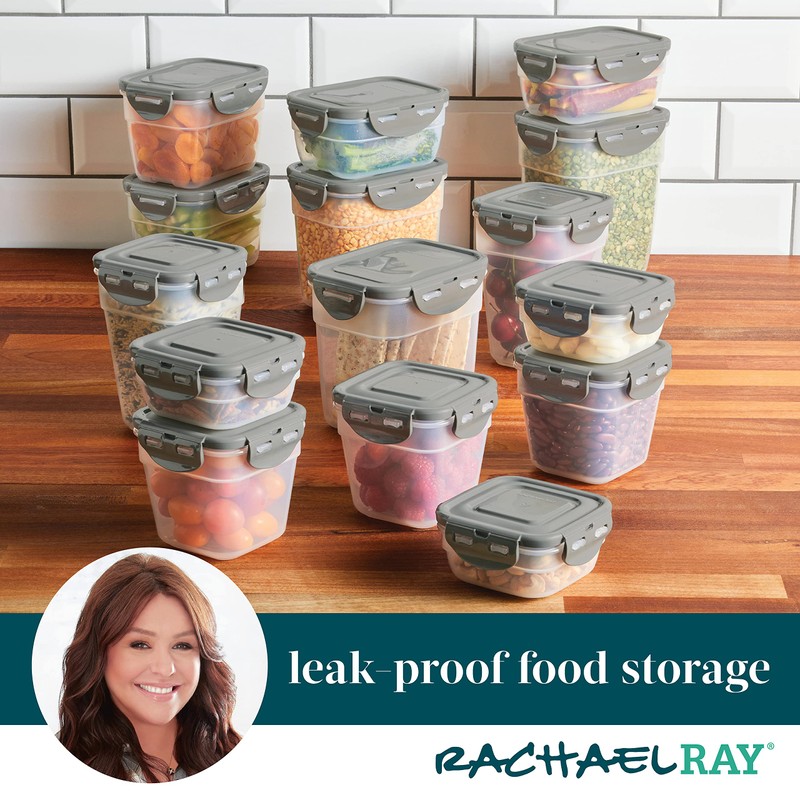 Rachael Ray Leak-Proof Stacking Container Food Storage Bin Set, 30-Piece,