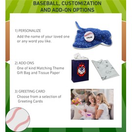 DolliBu Spotted Blue Ray Stuffed Animal with Baseball Plush - Soft Huggable Blue Ray, Adorable Playtime Plush Toy, Super Soft Plush Doll Animal Toy for Kids and Adults - 17 Inches