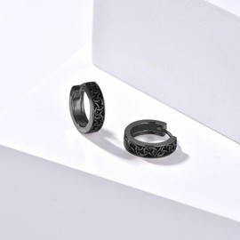 Immobird Earrings Black Men's Earrings Ladies Celtic Rune Viking Earrings 15mm Unisex Men's Jewelry, 8, Sterling Silver, Zircon