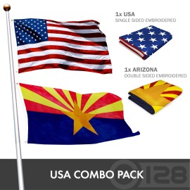UD_G128 Combo Pack: USA American Flag 3x5 Ft Embroidered Stars & Arizona State Flag 3x5 Ft Embroidered Double Sided 2ply