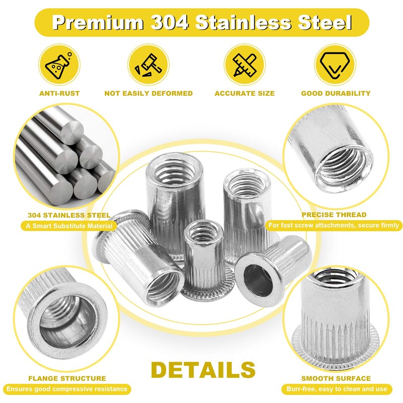 Mardatt 85Pcs SAE 304 Stainless Steel Rivet Nuts Rivnut Assortment