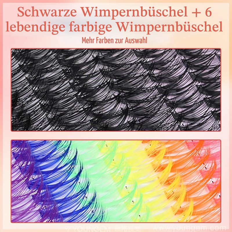 MOTIBACK Coloured Lash Cluster Set, 600 Pieces Colourful & Black