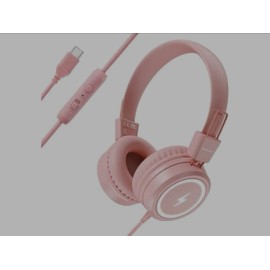 Bywulanda Kids Headphones w/ LED Lights – USB Type-C Wired – Pink – School