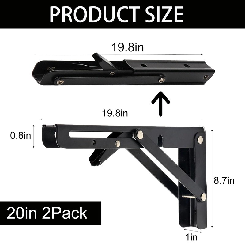 Collapsible Triangle Shelf Bracket Max, 2 Pcs Black Heavy Duty