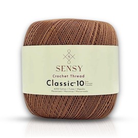 Sensy Crochet Thread Classic Size 10, 100% Mercerized Giza Cotton, 617 Yards, Gauge 0 Lace (Mink)