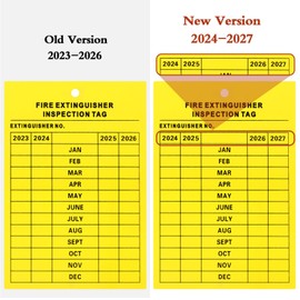 Chunful 101 Pieces Monthly Fire Extinguisher Inspection Tags 2025 to 2028 Maintenance Tags Plastic Tamper Seals Numbered Security with Handheld Hole Puncher(Yellow)