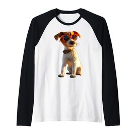 Jack Russell Terrier Dog with Sunglasses Cute Jack Russells Raglan Baseball Tee