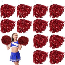 Leikurvo 12 Pieces Cheerleading Pom Poms: Sports Pompoms Cheers Ball Pompoms Cheerleader Pompoms Used for Sports Events Ball Games Dances Carnival Parties, Red