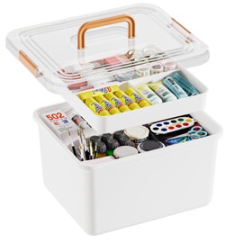 Plastic Storage Bins with Removable Tray and Lids 15 QT Craft Organizers and Storage Clear Container with Handle, Arts and Crafts Organizer, Stackable and Secure Latch for Bead, Tool, Sewing