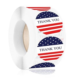 Thank You Round Stickers 1" 4th of July Red White Blue Patriotic Labels Roll 500 Pcs Kids Girls Gift Independence Day USA Flag Small Business Package Bag Envelope Scrapbook Decor Fourth Party Favors