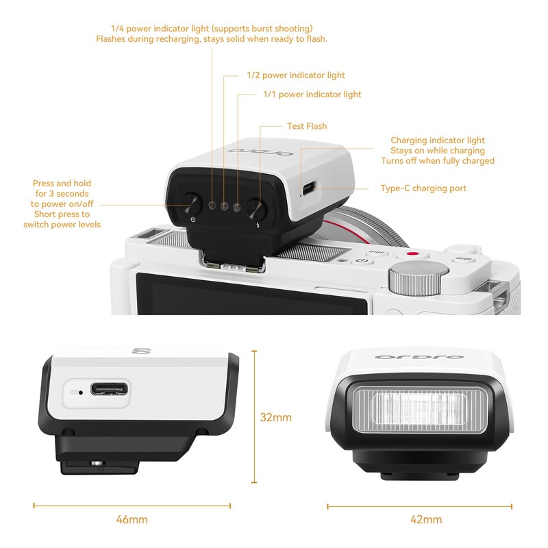 ORDRO FL-10 Mini Camera Flash Camera Flash Speedlite for Fuji/Sony/Nikon/Canon,