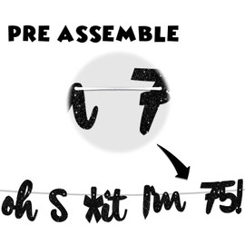 Oh I’m 75! Banner Backdrop Glitter Black Hallo Seventy Five Cheers to 75 Years Old Theme Decor for Man Woman Happy 75th Birthday Party Photo Studio Prop Kit Flag Decorations Favors Supplies